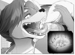  2023 5_fingers anthro building buizel canid canine canis city claws cloud day detailed_background digital_drawing_(artwork) digital_media_(artwork) domestic_dog duo emanata extreme_size_difference female fingers generation_4_pokemon husky jamie_(s2-freak) looking_at_another macro male male/female mammal monochrome nintendo nordic_sled_dog open_mouth oral_vore outside pokemon pokemon_(species) s2-freak scared size_difference sky spitz tongue tongue_out vore watermark 