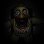 animatronic anthro avian beak bib bird black_pupils blonde_hair chica_(fnaf) chicken chipchell endoskeleton english_text female five_nights_at_freddy&#039;s five_nights_at_freddy&#039;s_2 galliform gallus_(genus) gaping_mouth hair head_tuft looking_at_viewer machine nightmare_fuel open_mouth orange_beak phasianid pupils purple_eyes robot scary scottgames solo spread_arms teeth teeth_showing text tuft withered withered_chica_(fnaf) yellow_body 