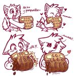  &lt;3 absurd_res ambiguous_gender anthro blush candy chocolate clean_diaper clothed clothing dessert diaper diaper_fetish diaper_only digital_media_(artwork) eating english_text food fur hair hi_res mammal meme moppy open_mouth simple_background smile solo tail text topless waffle wearing_diaper 