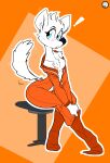  absurd_res angrydiaper123 anthro belka black_nose blush breasts canid canine canis clothed clothing domestic_dog exclamation_point female hi_res looking_aside mammal simple_background solo space_dogs 