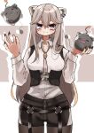  1girl absurdres animal_ear_piercing animal_ears black_pantyhose black_shorts blush bolo_tie breasts chest_harness closed_mouth collared_shirt commentary double-parted_bangs dress_shirt grey_eyes grey_hair hair_between_eyes hair_flaps harness highres hololive lion_ears long_hair long_sleeves looking_at_viewer medium_breasts narrow_waist o-ring_legwear_garter official_alternate_hair_length official_alternate_hairstyle pantyhose pantyhose_under_shorts shirt shishiro_botan shishiro_botan_(3rd_costume) shorts smile solo ssrb_(shishiro_botan) straight_hair underbust very_long_hair virtual_youtuber whcamellia00 white_shirt wide_hips 