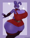  absurd_res anthro belt big_breasts bonnie_(fnaf) bottomwear bow_tie bra breasts clothing crossgender female fingerless_gloves five_nights_at_freddy&#039;s gloves hair hair_over_eye handwear hi_res huge_breasts huge_hips huge_thighs lagomorph legwear leporid looking_at_viewer mammal mtf_crossgender one_eye_obstructed open_mouth purple_body purple_eyes purple_hair rabbit scottgames shirt shorts solo stemingbunbun thick_thighs thigh_highs topwear underwear wide_hips 