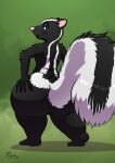  2023 anthro big_butt black_body black_fur black_hair butt female fluffy fluffy_tail fur hair half-closed_eyes hand_on_butt hand_on_hip hi_res huge_butt looking_at_viewer looking_back mammal markings mephitid narrowed_eyes naughtymorg nude over_the_hedge overweight overweight_anthro overweight_female pear-shaped_figure pink_nose raised_tail signature skunk smile smirk solo solo_focus stella_(over_the_hedge) striped_body striped_fur striped_markings striped_tail stripes tail tail_markings thick_thighs white_body white_fur white_hair wide_hips 