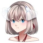  1girl :t artist_request blue_eyes bob_cut closed_mouth collarbone isla_(oc) light_brown_hair looking_at_viewer original portrait pout second-party_source shell_hair_ornament short_hair solo transparent_background 