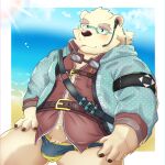  absurd_res anthro beach bear belly bulge cigarette clothing fur hi_res jacket leib_(tas) lifewonders male mammal overweight polar_bear ruoain seaside smoking solo speedo swimwear tokyo_afterschool_summoners topwear ursine white_body white_fur 