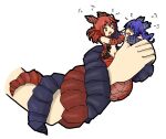  1boy 2girls angry animal_hands arm_hug blue_scales claws coiled disembodied_limb dragon_girl facial_mark finger_hug horns jealous lamia latenight mini_person minigirl monster_girl monster_girl_encyclopedia multiple_girls red_scales scales size_difference tail tail_wrap wurm_(monster_girl_encyclopedia) wyrm yellow_eyes 