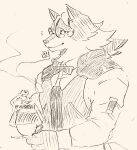  absurd_res anthro canid canine canis clothing container cup esperdica eyewear fur glasses gloves handwear hi_res holding_container holding_cup holding_object lifewonders live_a_hero looking_at_viewer male mammal monochrome ofioo7ulkvtht3h shirt sketch solo topwear vest waiter wolf 
