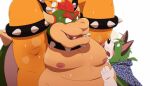  2023 anthro armpit_fetish armpit_lick armpit_play belly big_belly blush bodily_fluids bowser canid canine duo eto1212 eyes_closed green_body hi_res humanoid_hands kemono koopa licking male mammal mario_bros moobs musk nintendo nipples overweight overweight_male scalie sweat tongue tongue_out 