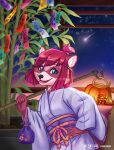  anthro asian_clothing asian_mythology canid canine clothing east_asian_clothing east_asian_mythology female japan japanese_clothing japanese_mythology linndrim mammal mythology procyonid raccoon raccoon_dog solo tanabata tanuki 