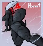  &lt;3 2023 2_horns absurd_res animal_humanoid areola arthropod arthropod_humanoid artist_name augdensden big_breasts biped black_body black_exoskeleton black_eyes blush blush_lines border breasts butt character_name empty_eyes exoskeleton featureless_feet fecharis female gradient_background grey_border hi_res hollow_knight horn hornet_(hollow_knight) humanoid looking_at_viewer looking_back looking_back_at_viewer monotone_body mostly_nude nipples non-mammal_breasts pose presenting presenting_hindquarters red_background red_scarf scarf scarf_only side_boob simple_background solo team_cherry thick_thighs three-quarter_view white_horn 