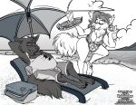  absurd_res beach black_and_white canid canine canis clothing greyscale hi_res mammal monochrome seaside swimwear wastedtimeee wolf 