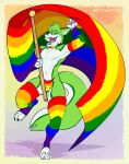  absurd_res anthro black_nose canid canine claws clothing collar digital_media_(artwork) emufur fidget_the_fox fox fur green_body green_fur hair hi_res legwear lgbt_pride male mammal multicolored_clothing multicolored_legwear nipples open_mouth paws pride_color_clothing pride_color_flag pride_colors rainbow rainbow_clothing rainbow_collar rainbow_jockstrap rainbow_legwear rainbow_pride_color_legwear rainbow_pride_colors simple_background smile solo tongue white_body white_fur 