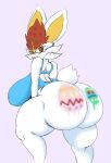  anthro big_breasts big_butt bodypaint breasts butt cinderace clothing female generation_8_pokemon hair hi_res huge_breasts huge_butt leotard looking_back neom-daddy nintendo nipple_outline open_mouth pokemon pokemon_(species) red_eyes red_hair solo thick_thighs white_body 