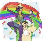  amped_toxtricity armpit_hair blush body_hair chesnaught clothed clothing dama624 duo flag generation_6_pokemon generation_8_pokemon lgbt_pride male male/male nintendo nipples pokemon pokemon_(species) pride_colors raised_clothing raised_shirt raised_topwear shirt shirtless_male tank_top topwear toxtricity underwear 
