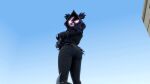  3d_(artwork) anthro bear butt clothing digital_media_(artwork) eehhhmazing_furry epic_games female fortnite fur grey_body grey_fur mammal purple_eyes raven_team_leader scar solo source_filmmaker sunny 