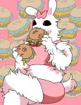  87sukiyaki anthro burger clothed clothing eating female food hi_res lagomorph leporid mammal rabbit ribbons solo 