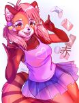  2023 ailurid aka_ekisa_(myoniis) amber_eyes anthro arm_tuft beverage beverage_can big_breasts bottomwear breasts cheek_tuft clothed clothing colored_nails controller digital_media_(artwork) facial_tuft fangs female food fur game_controller hair hi_res inner_ear_fluff japanese_text looking_at_viewer mammal myoniis nails open_mouth pigtails pocky red_panda shorts simple_background skirt smile solo tail teeth text tongue topwear translated translucent translucent_bottomwear translucent_clothing translucent_hair translucent_skirt tuft 