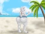  absurd_res anthro asriel_dreemurr barely_contained beach big_butt bottomwear bovid butt caprine clothing detailed_background goat hi_res hotpants huge_butt lalonchera22 looking_back male mammal minishorts mostly_nude presenting seaside shorts solo thick_thighs thong_straps undertale undertale_(series) wide_hips 