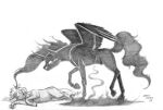  2015 animal_genitalia baron_engel cutie_mark duo earth_pony equid equine feral fully_sheathed fur genitals greyscale hair hasbro hooves horn horse long_path male mammal monochrome my_little_pony open_mouth pony sheath unicorn_horn winged_unicorn wings 