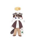  ... 1boy animal_ears bag blue_eyes brown_eyes brown_hair brown_jacket brown_pants chibi commentary_request eoduun_badaui_deungbul-i_doeeo full_body gof2ull holding holding_bag jacket kemonomimi_mode korean_commentary long_sleeves looking_at_viewer male_focus no_mouth open_clothes open_jacket pants park_moo-hyun shirt short_hair simple_background solo spoken_ellipsis standing tail white_background white_shirt 