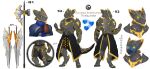  absurd_res anthro armor capcom chart flying_wyvern glowing glowing_eyes height_chart hi_res male melee_weapon model_sheet monster_hunter nargacuga polearm scarf silver_warrior08 solo sword vayhl&#039;ayne_(vahlyance) weapon 