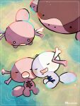  :o animal_focus artist_name blue_skin border clodsire closed_eyes colored_skin commentary_request dark_skin drooling hanabusaoekaki highres lying no_humans nostrils on_back on_side paldean_wooper pokemon pokemon_(creature) ripples sleeping solid_circle_eyes tail water white_border wooper 