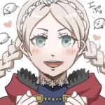  1girl ahoge blue_eyes braid buttons fire_emblem fire_emblem_fates futatsuki_(perfect_lovers) hairband hood hood_down low_twin_braids nina_(fire_emblem) open_mouth parted_bangs portrait red_hood solo teeth turtleneck twin_braids upper_teeth_only white_hair white_hairband 