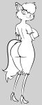  2023 anthro anus areola arm_tuft arm_under_breasts big_breasts big_butt big_eyes big_nipples biped breasts butt cheek_tuft closed_smile digital_drawing_(artwork) digital_media_(artwork) domestic_cat facial_tuft felid feline felis female female_anthro full-length_portrait fur fur_tuft gold-white-kott grey_background hair hair_over_eye head_turned hi_res iris looking_at_viewer looking_back looking_back_at_viewer mammal mehitabel monochrome mouth_closed nipples no_pupils nude nude_anthro nude_female one_eye_obstructed outline pinup portrait pose puffy_anus shinbone_alley short_hair simple_background smile smiling_at_viewer solo standing tail thick_thighs three-quarter_view tuft whiskers white_outline 