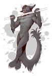  anthro athletic barefoot claws domestic_cat exercise feet felid feline felis fur gym hair hi_res kredri male mammal muscular nude simple_background solo teeth toe_claws workout 