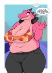  alligatorid anthro bra breasts clothed clothing crocodilian female hi_res remi_(goopyarts) reptile scalie slightly_chubby text thick_thighs underwear 