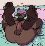  5_toes a_glitched_cat absurd_res anthro balls bear belly big_feet feet foot_fetish foot_focus genitals hi_res hole_(anatomy) jax_(a_glitched_cat) laugh male mammal nipples overweight overweight_anthro overweight_male penis solo tickling tickling_feet toes 