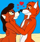  brown_body brown_fur brown_hair canid canine disney duo embrace eye_contact eyewear female feral fox fur glasses hair happy hi_res hug looking_at_another love male male/female mammal myra_foxworthy nude red_body red_fur rollriver smile talespin 