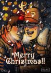  2boys antlers bara black_hair blonde_hair breath couple cris_art hand_on_another&#039;s_neck hulkling laughing long_sideburns male_focus marvel merry_christmas multiple_boys red_scarf reindeer_antlers reindeer_hat scarf short_hair sideburns snowing thick_eyebrows upper_body wiccan winter winter_clothes yaoi 