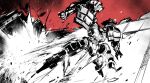  armored_core armored_core_6 explosion full_body las91214 mecha no_humans red_background robot science_fiction sketch 