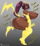  animal_humanoid ass_clapping big_breasts big_butt bleach_(series) breasts butt cat_humanoid dark_body dark_skin english_text felid felid_humanoid feline feline_humanoid female hi_res huge_breasts huge_butt humanoid mammal mammal_humanoid solo text thecon thick_thighs yoruichi_shihoin 
