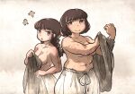 bloomers breasts brown_eyes brown_hair chunky_sister_(ironlily) cleavage highres ironlily ordo_mediare_sisters_(ironlily) short_hair sweat twin_braids_sister_(ironlily) underwear undressing wet wet_clothes 