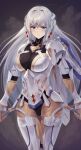  1girl blue_eyes breasts closed_mouth cosplay cowboy_shot doiparuni ethel_(xenoblade) fiora_(xenoblade) fiora_(xenoblade)_(cosplay) grey_hair highres large_breasts long_hair looking_at_viewer mecha-fiora mecha_musume solo xenoblade_chronicles_(series) xenoblade_chronicles_1 xenoblade_chronicles_3 