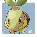  animal_focus black_eyes border closed_mouth commentary grey_background highres leaf no_humans pokedex_number pokemon pokemon_(creature) sawa_(soranosawa) solo standing turtwig white_border 