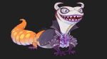  1boy absurdres animal animal_focus artist_name ascot black_jacket cross cross_necklace evil_smile gecko gecko_moria gloves high_collar highres horns jacket jewelry lizard msvekla necklace one_piece open_mouth purple_gloves sharp_teeth smile stitches teeth white_ascot 