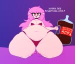  belly beverage big_belly big_breasts bra breasts cleavage clothed clothing dialogue elise_(mysterydad) female hair hi_res huge_thighs humanoid humanoid_pointy_ears hyper hyper_thighs kneeling looking_at_viewer mysterydad navel not_furry obese obese_female obese_humanoid open_mouth overweight overweight_female overweight_humanoid panties pink_hair red_eyes smile soda solo text thick_thighs underwear vampire wide_hips 
