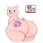  &lt;3 1:1 2022 ambiguous_gender animal_ears animal_tail anthro big_butt black_eyes blush bodily_fluids bone butt butt_focus clash_royale crossgender curvaceous curvy_body curvy_figure domestic_pig emote freckles hi_res huge_butt looking_at_viewer looking_back magthender mammal markings mouthless pig_nose pigtails pink_body pink_skin presenting presenting_hindquarters royal_hog shaking shaking_butt simple_background skull slightly_chubby smile snout solo solo_focus suid suina sus_(pig) sweat tattoo thick_thighs voluptuous white_background 