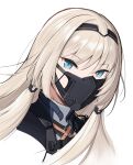  1girl an-94_(girls&#039;_frontline) black_mask blonde_hair blue_eyes citrus7763 commentary cropped_shoulders girls&#039;_frontline hairband highres looking_at_viewer looking_to_the_side mask simple_background solo white_background 