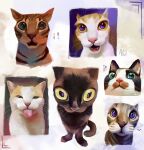  absurdres alwaysalele black_cat blue_eyes cat fangs highres meme original purple_eyes tabby_cat tongue tongue_out white_cat yellow_eyes 