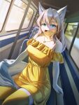  &lt;3 3:4 anthro arctic_fox blue_eyes breasts canid canine canis clothed clothing detailed_background digital_media_(artwork) dipstick_tail dress female fox fur grey_hair hair heart_jewelry heart_necklace hi_res jewelry legwear mammal markings necklace pinkerie sakura_blossom_(wolfyfufflywolf) solo stockings tail tail_markings topwear vehicle white_body white_fur 