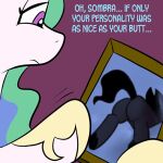  butt dialogue english_text equid equine eyelashes female feral friendship_is_magic hair hasbro king_sombra_(mlp) mammal multicolored_hair my_little_pony pembrokewkorgi picture_frame princess_celestia_(mlp) text two_tone_hair wiggles_(artist) 