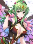  1girl bare_shoulders black_dress black_gloves breasts cleavage cleavage_cutout closed_mouth clothing_cutout commentary_request dress fairy_wings fire_emblem fire_emblem_awakening fire_emblem_heroes flower gloves green_eyes green_hair hair_between_eyes hair_flower hair_ornament hair_vines highres kakiko210 large_breasts looking_at_viewer official_alternate_costume petals plant pointy_ears ponytail red_flower red_rose rose sidelocks smile solo tiki_(adult)_(fire_emblem) tiki_(adult)_(resplendent)_(fire_emblem) tiki_(fire_emblem) vines white_background wings 
