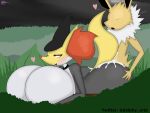  4:3 absurd_res anthro big_breasts big_butt bodily_fluids breasts butt clothing collar cum delphox delphyarts duo eeveelution female fur generation_1_pokemon generation_6_pokemon genital_fluids grey_body grey_fur hair hat headgear headwear hi_res jolteon looking_pleasured male male/female nintendo orange_hair orange_nose pokemon pokemon_(species) red_eyes tail white_body white_fur witch_hat yellow_body yellow_fur 