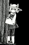  animal_ears boots cat_ears co8 forest hat hiding monochrome nature niko_(oneshot) oneshot_(game) socks tunic whiskers 