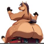  1:1 2023 anthro belly big_belly big_butt brown_body brown_fur butt butt_crush car cayde_(ns22) crush destruction equid equine fur hair hi_res hooved_hands hooves horse huge_belly huge_butt inu-jean larger_male macro male mammal obese obese_anthro obese_male overweight overweight_anthro overweight_male simple_background size_difference solo tail vehicle vehicle_destruction white_background 