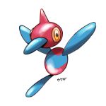  1other animal_focus arms_up artist_name circle closed_mouth colored_sclera commentary_request conejologia floating floating_head full_body highres looking_at_viewer no_humans pokemon pokemon_(creature) porygon-z simple_background solo white_background yellow_eyes yellow_sclera 